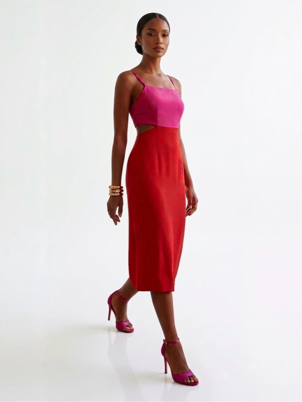 Mara Hoffman Two-Tone Pink and Red Midi Dress